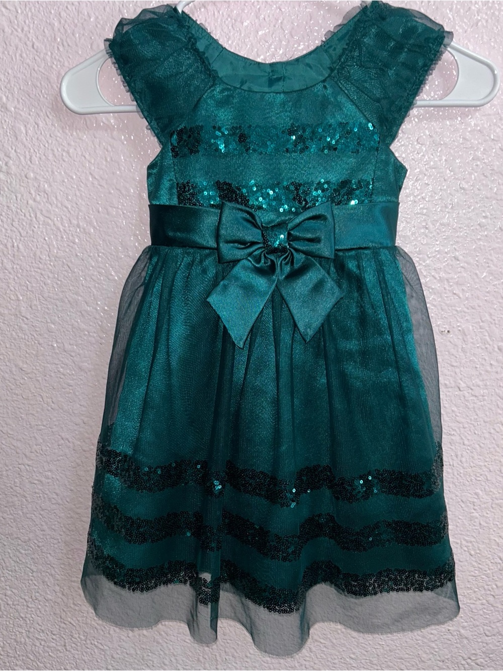 Jona Michelle Teal Sequin Bow Tulle Party Dress